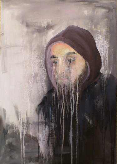 Painting titled "Self portrait with…" by Cosmin Vaida, Original Artwork, Oil