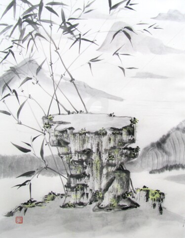 Schilderij getiteld "Le rocher..." door Catherine Mondoux (4INE), Origineel Kunstwerk, Olie