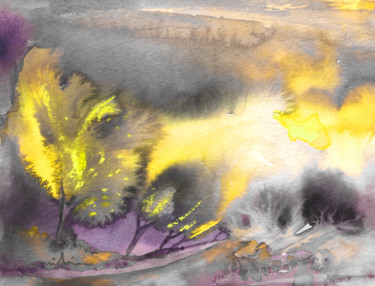 Painting titled "Nightfall 26" by Miki De Goodaboom, Original Artwork, Watercolor