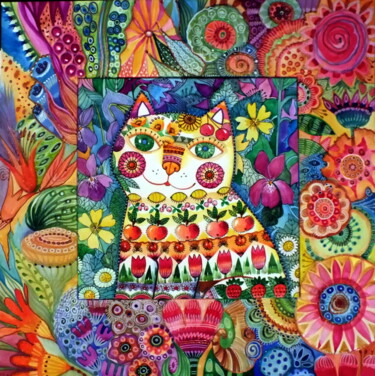 Painting titled "Chat" by Oxana Zaika, Original Artwork, Watercolor