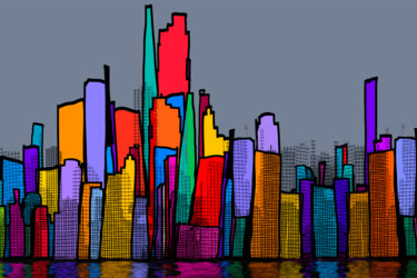 Arts numériques intitulée "New York 15 - Série…" par Gérard Esquerre, Œuvre d'art originale, Peinture numérique Monté sur Al…