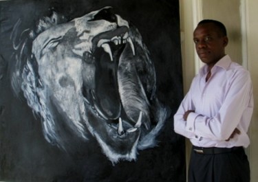 Lion Painting titled "Lion" by Benedict Adedipe, Original Artwork, Oil
