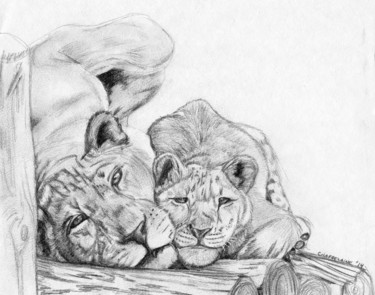 Dessin intitulée "l'amour félin" par Sandra Chapdelaine, Œuvre d'art originale, Autre