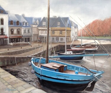 Painting titled "Matin au port." by Jacques Lajoinie, Original Artwork, Oil