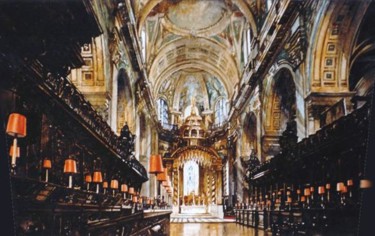Painting titled "Choeur, Cathédrale…" by Paul Dmoch, Original Artwork, Watercolor