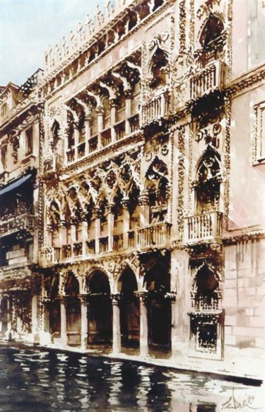 Painting titled "Ca'd'Oro, Venise" by Paul Dmoch, Original Artwork, Watercolor
