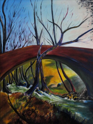 Peinture intitulée "Au fond du vallon" par Pascal Baudot, Œuvre d'art originale, Huile Monté sur Châssis en bois