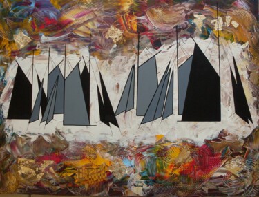 Peinture intitulée "tempete-en-or-54x73…" par Nyls  Eliot, Œuvre d'art originale, Huile