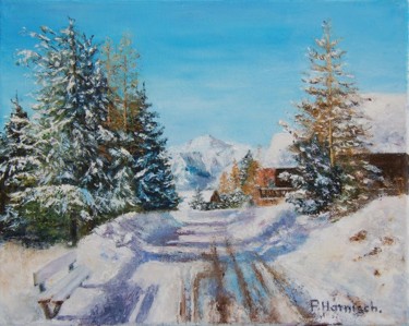 Peinture intitulée "Hiver à Chaillol" par Pascale Harnisch, Œuvre d'art originale, Huile