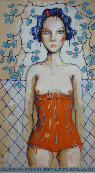 Peinture intitulée "super-héros sur fon…" par Catherine Cornec, Œuvre d'art originale, Autre