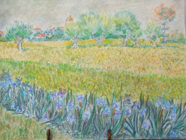 Drawing titled "Irises - Homage To…" by Branka Mattenheim, Original Artwork, Other