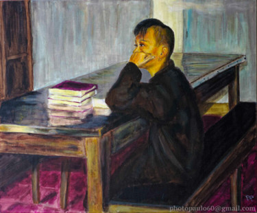Pintura titulada "L'enfant moine" por Paul Benichou, Obra de arte original, Oleo