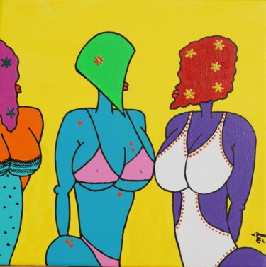 Peinture intitulée "Les 3 nageuses" par Johanna Meunier, Œuvre d'art originale, Acrylique