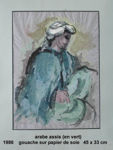 Peinture intitulée "arabe assis, en vert" par Ioana, Œuvre d'art originale, Gouache