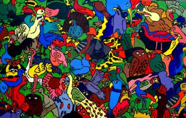 Peinture intitulée "la vie des bêtes" par Yves Perrin, Œuvre d'art originale, Huile