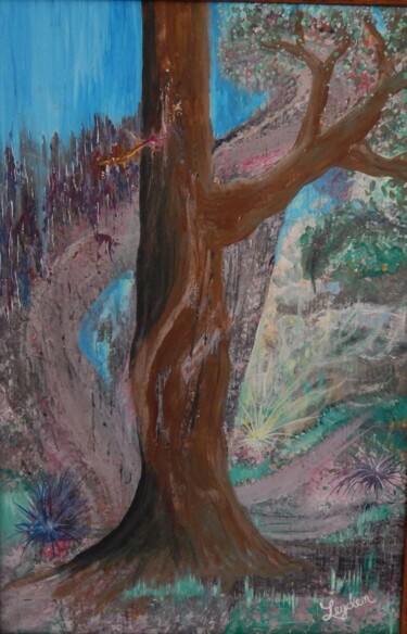 Painting titled "Aurora Tree" by Rich Leyden, Original Artwork, Acrylic