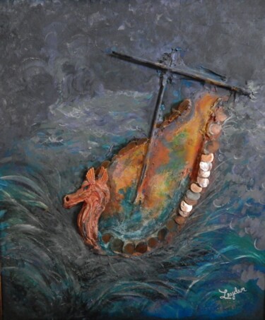 Painting titled "viking burial" by Rich Leyden, Original Artwork, Other