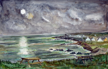 Peinture intitulée "Pique-nique au clai…" par Michel Hamelin, Œuvre d'art originale, Aquarelle