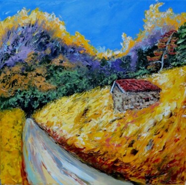 Peinture intitulée "Le chemin du bois" par Pascal Baudot, Œuvre d'art originale, Huile
