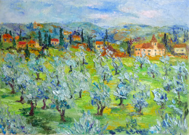 Peinture intitulée "Oliveraie en Toscane" par Michel Hamelin, Œuvre d'art originale, Huile Monté sur Châssis en bois