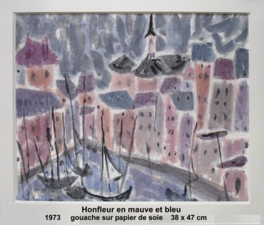 Peinture intitulée "Honfleur en mauve e…" par Ioana, Œuvre d'art originale, Gouache
