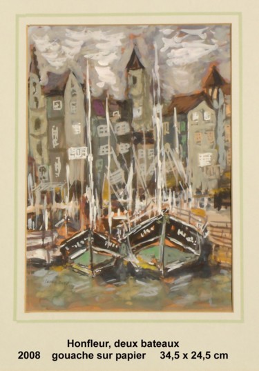 Peinture intitulée "Honfleur, deux bate…" par Ioana, Œuvre d'art originale, Gouache