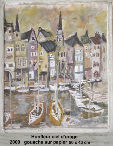 Peinture intitulée "Honfleur, ciel d'or…" par Ioana, Œuvre d'art originale, Gouache