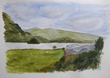 Painting titled "By a lake side, on…" by Véronique Crombé, Original Artwork, Watercolor