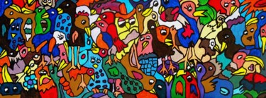 Peinture intitulée "drôles d'oiseaux" par Yves Perrin, Œuvre d'art originale, Huile