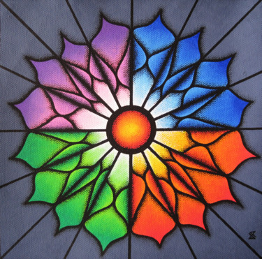 Fleur Colorée Schilderij getiteld "Fleur Colorée" door Jonathan Pradillon, Origineel Kunstwerk, Acryl Gemonteerd op Karton