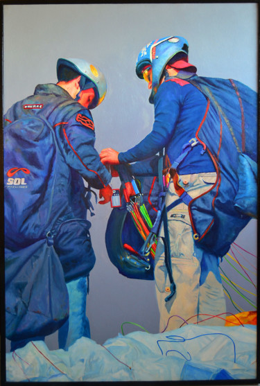 Preparando o voo duplo de Paraglide Pintura intitulada "Preparando o voo du…" por Linaldo Cardoso, Obras de arte originais, Óleo