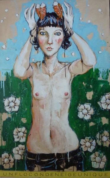 Peinture intitulée "un flocon de neige…" par Catherine Cornec, Œuvre d'art originale, Huile