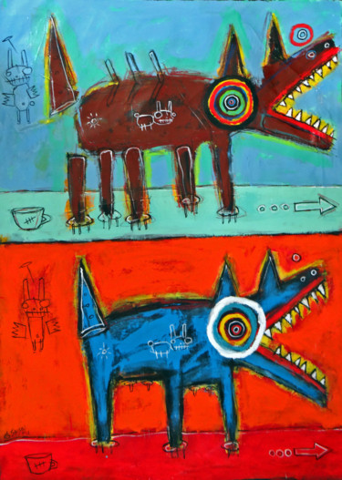 Peinture intitulée "Two Dogs" par Matt Sesow, Œuvre d'art originale, Acrylique