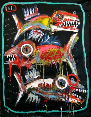 Peinture intitulée "Fishes" par Matt Sesow, Œuvre d'art originale, Acrylique