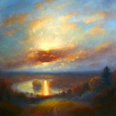 Painting titled "Arcadian Thames" by Lee Campbell, Original Artwork, Oil