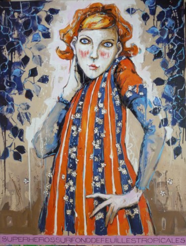 Peinture intitulée "super-héros sur fon…" par Catherine Cornec, Œuvre d'art originale, Huile