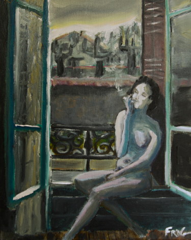Peinture intitulée "femme qui fume 41x3…" par Frederic Gauthier, Œuvre d'art originale, Huile
