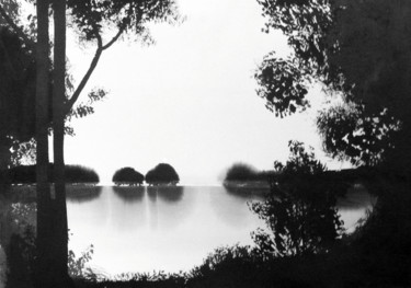 Peinture intitulée "Lac 2" par Michel Pinosa, Œuvre d'art originale, Encre Monté sur Autre panneau rigide