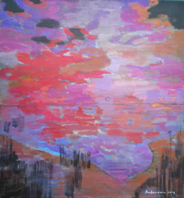 Painting titled "beach and evening" by Robert Andersen, Original Artwork, Oil