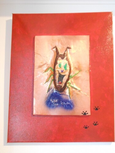 Schilderij getiteld "" Electrik "" door Riquet Faure, Origineel Kunstwerk, Embossing Gemonteerd op Frame voor houten brancard