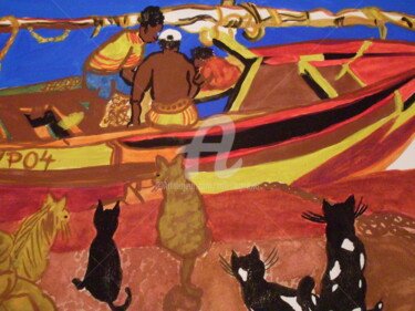 Retour de la pêche Peinture intitulée "Retour de la pêche" par Valerie Guiot, Œuvre d'art originale, Gouache