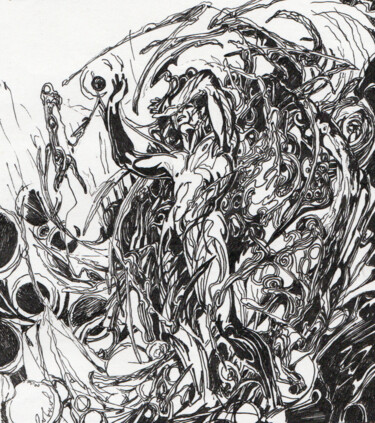Tekening getiteld "Black Sun" door Sergey Sovkov, Origineel Kunstwerk, Inkt