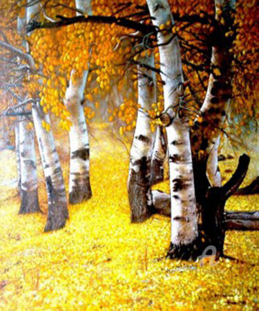 Pittura intitolato "秋韵" da Zhang Zhi Guo, Opera d'arte originale, Tempera