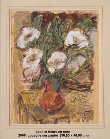 Painting titled "vase et fleurs en o…" by Ioana, Original Artwork, Gouache