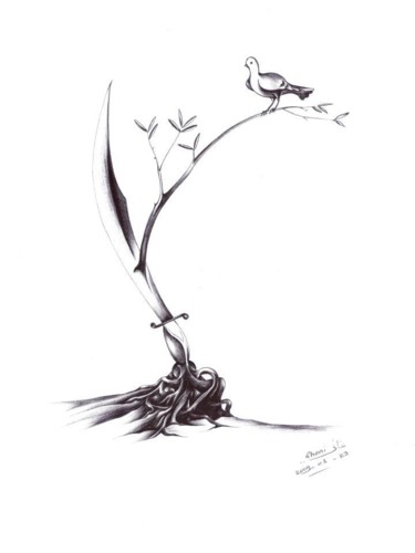 图画 标题为“قوة السلام Peace fo…” 由Hamza Rhani, 原创艺术品, 圆珠笔