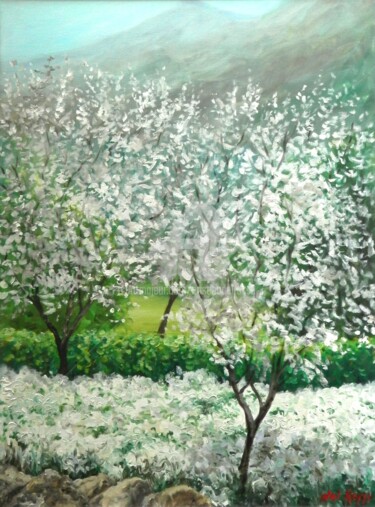 Rosas y almendros (Roses and almond trees) 「Rosas y almendros…」というタイトルの絵画 Cristina Del Rossoによって, オリジナルのアートワーク, オイル