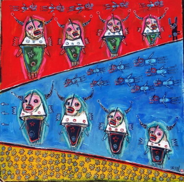 Peinture intitulée "Mass migration" par Matt Sesow, Œuvre d'art originale, Acrylique