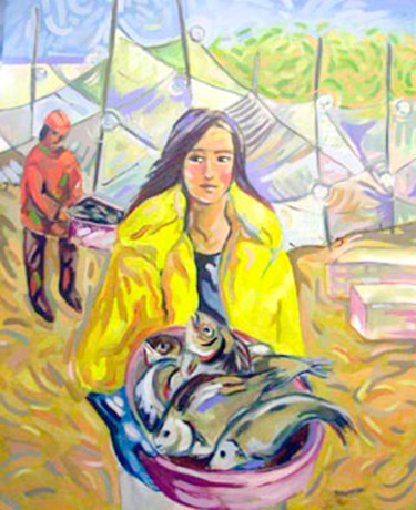 Painting titled "Daughter of the fis…" by Rita Pranca, Original Artwork, Oil