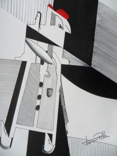 Dibujo titulada "Monsieur le coq" por Françoise Pillou, Obra de arte original, Tinta