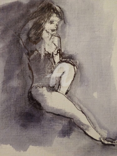Dessin intitulée "Nu à l'atelier" par Jacques Stemer, Œuvre d'art originale, Encre
